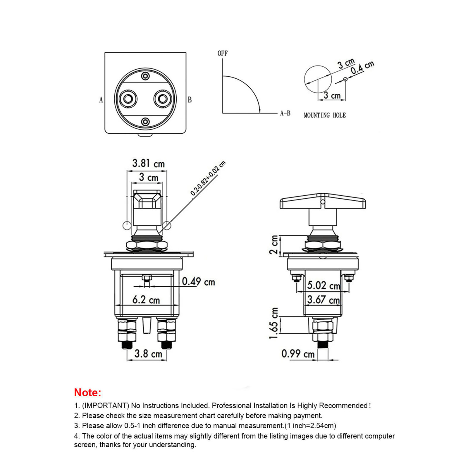 Heavy Duty Battery Kill Switch with 1500 Amp Rush Keep It Clean BATKD2 muscle Car Battery Isolator Disconnector YC101587