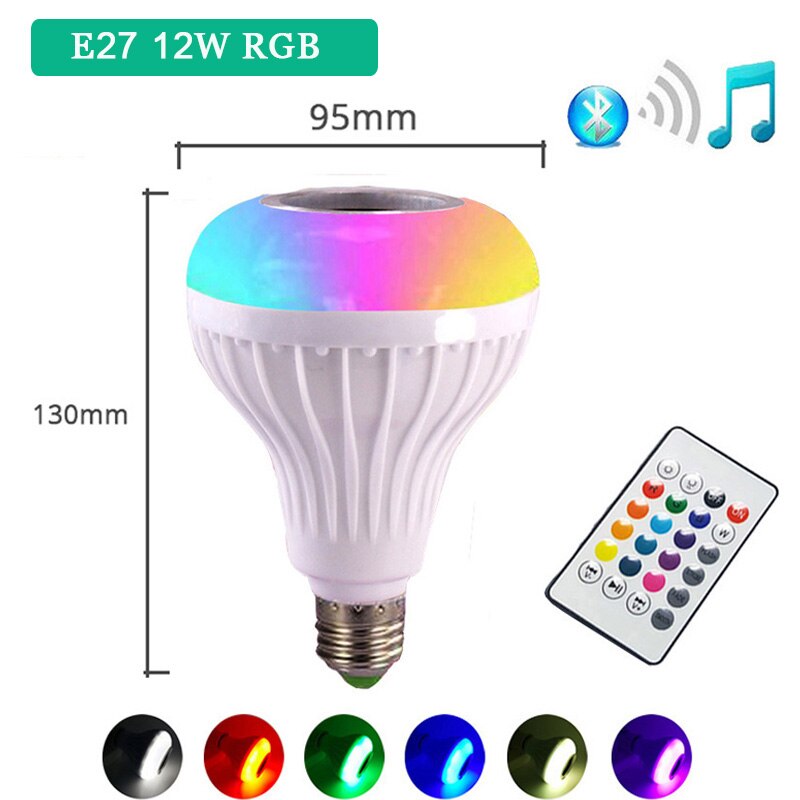 Bluetooth  e27 b22 rgbw led pære lys 5w 10w 12w 15w 110v 220v lampada skiftende farverige rgb led lampe med ir fjernbetjening: E27 12w rgb