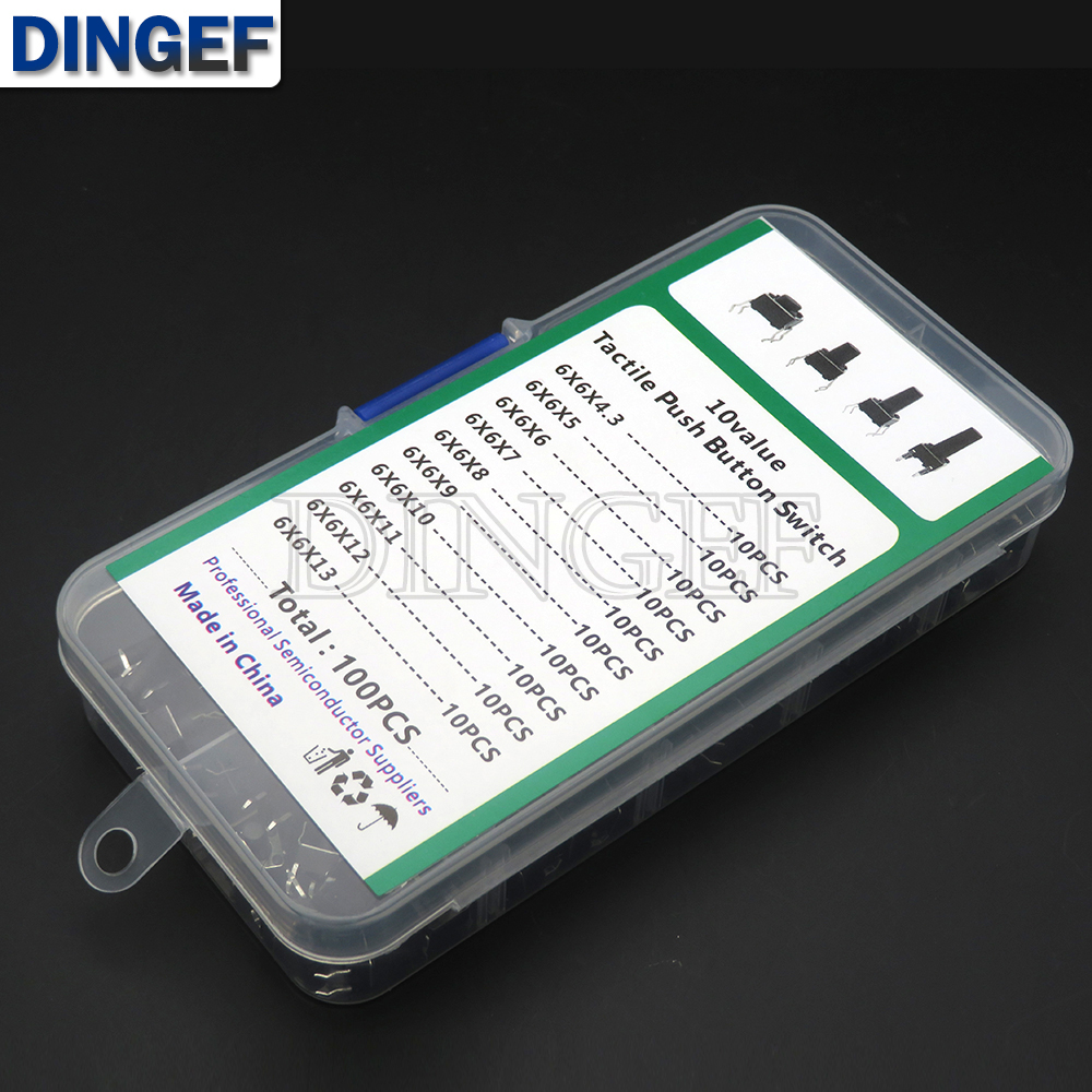 100/180/200 Uds 6x6mm Micro Kit de interruptor táctil 6x6 Mini palanca táctil botón PCB momentáneo 4 pines pulsador ibuw