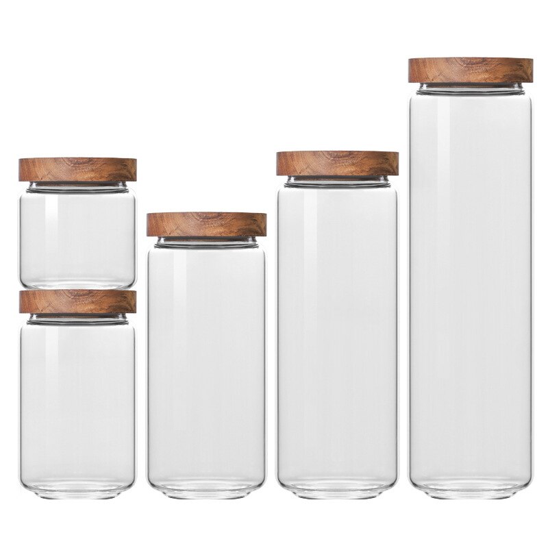 Envase hermético de vidrio con tapa de madera, frascos de botellas de almacenamiento para cocina, contenedor de alimentos, granos de té y café, contenedores de granos, ZM1013