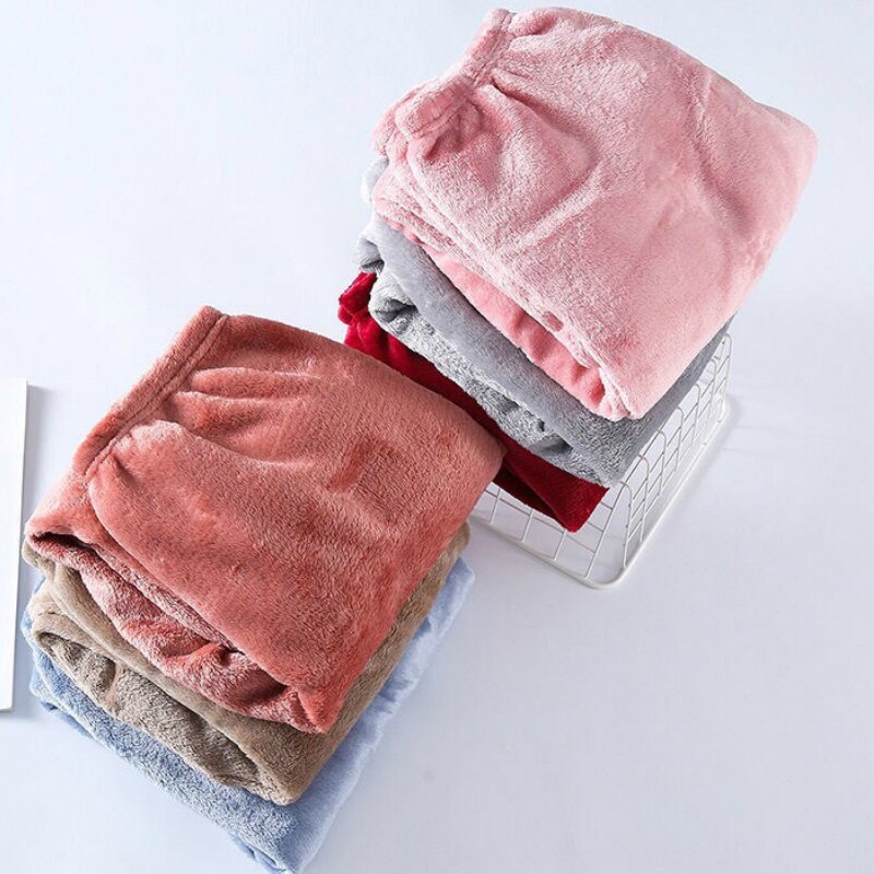 Sovebukser kvinder solide enkle par flannel blød behagelig dame koreansk stil vinter pyjamasbukser dagligt nattøj trendy