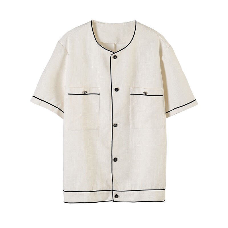 EWQ, ropa de hombre, camisa blanca sin cuello, camisa de manga corta de verano para hombre, ropa de calle , nuevas camisetas de gran tamaño, combina con todo 9Y2788