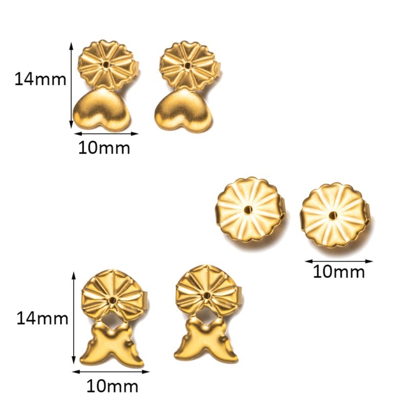 10 pares de pendientes dorados de acero inoxidable, levantadores de espalda segura para orejas caídas, pendientes pesados, joyería hipoalergénica que no se decolora