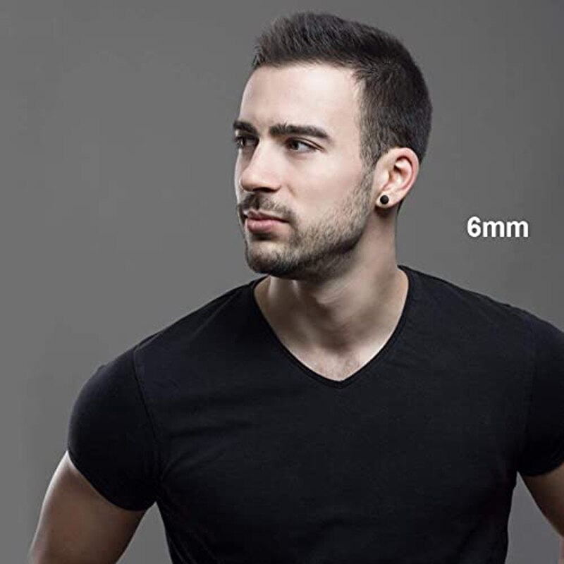 6 Pairs of Magnetic Earrings Men and Women Round Square CZ Magnet Non-piercing Clip Earrings Set Black Steel Gold