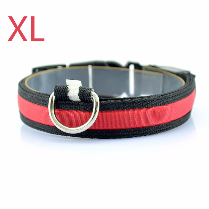 LED Flashlight Dog Cat Collar Glowing Collar Lamp Night Safety Pet Leads Necklace Luminous Bright Decoration Collars For Dogs: Red XL