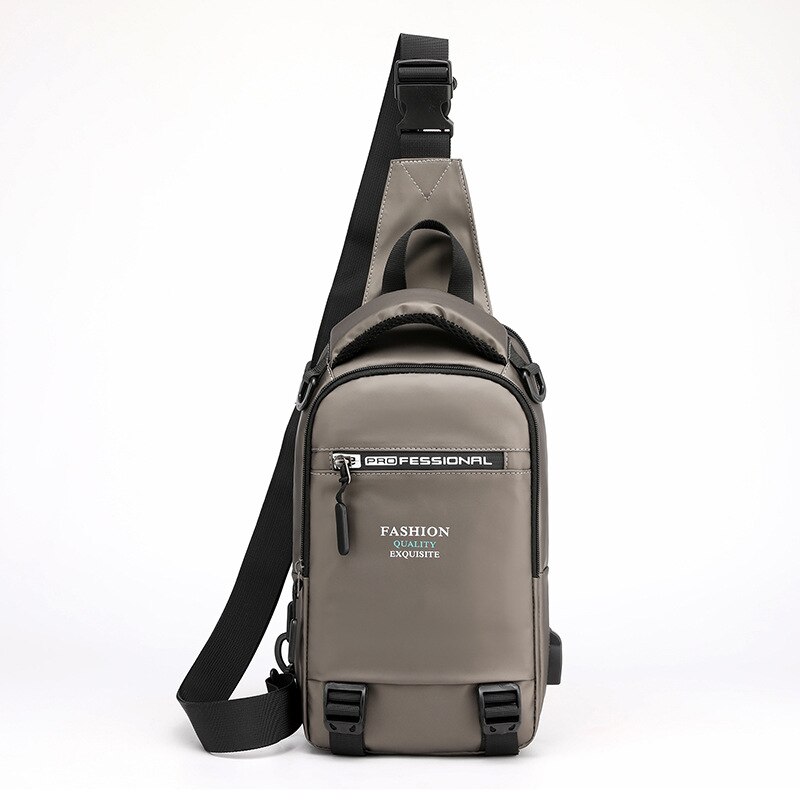 Sacs de poitrine de mâle en Nylon sac à dos sac à dos avec Port de charge USB petits hommes fronde sac à dos sac à dos: Khaki