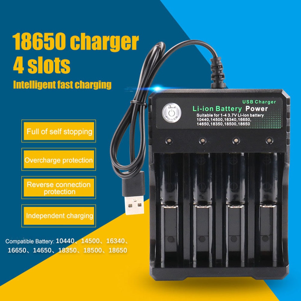 Universal Smart Rechargeable Li-ion Battery Charger for 18650 18500 16340 14500