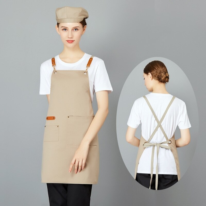 1pcs Short Half Apron Denim Restaurant Hotel Waist Chef Apron Bar Pub Kitchen Cafe Server Waiter Waitress Cook Apron Universal: 70x62cm beige