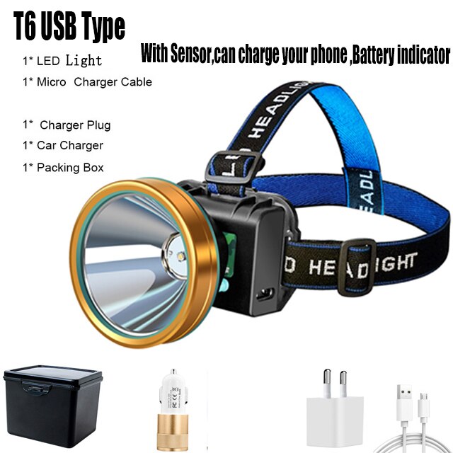 200000LM potente faro a LED ad alta potenza faro a LED ricaricabile batteria integrata torcia USB torcia per la pesca: Package J / White light color