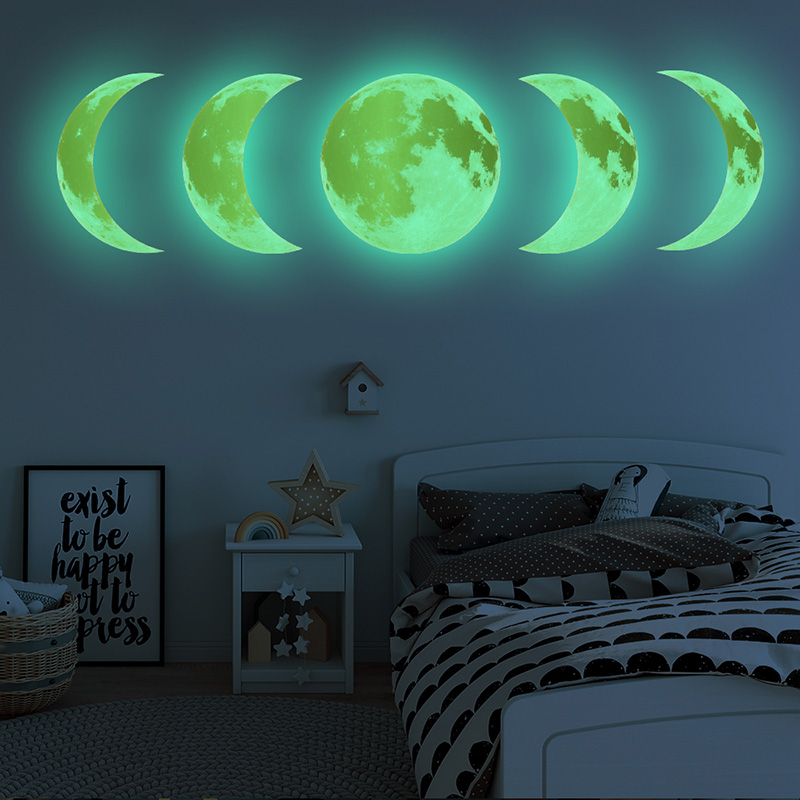 Lichtgevende Maan Fase Diagram 3D Muurstickers Voor Kinderkamer Woonkamer Glow In The Dark Tl Stickers Wall Art home Decor: GoldMoon Green Light