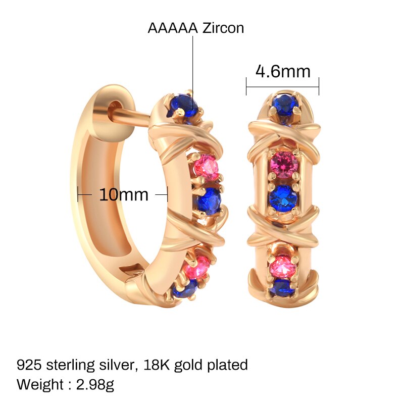 Aide Ronde Rose Goud Kleur Hoops Oorbellen Voor Vrouwen 925 Sterling Zilver Kleurrijke Zirconia Oorbellen Sieraden Voor Bruiloft Brincos: Default Title