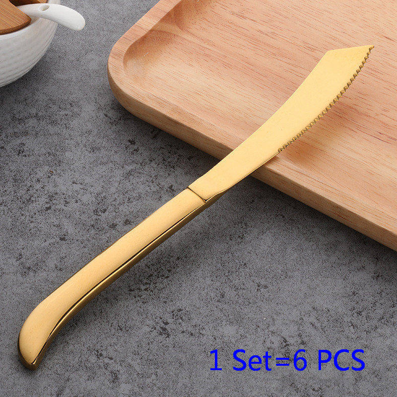 6 stk/sæt bøfkniv sæt rustfrit stål sort guld bordknive spisestel hjemme bøf kniv: Guld