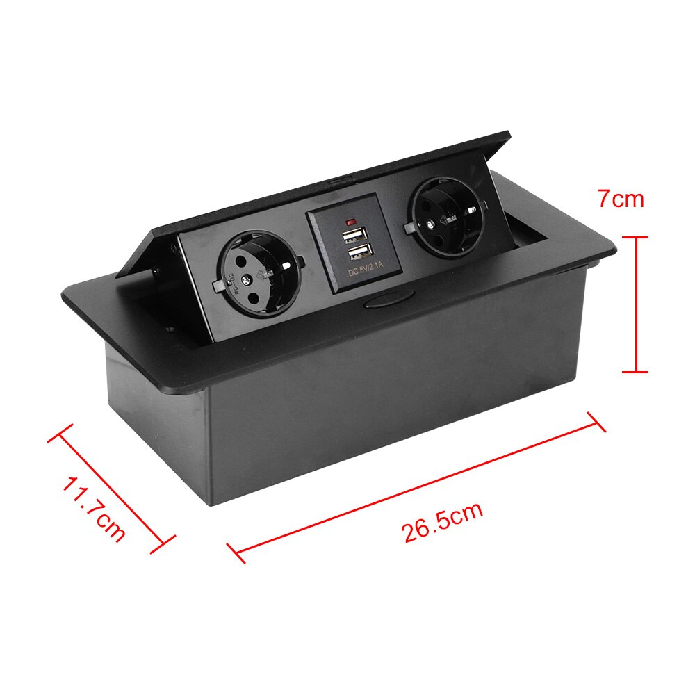 Desktop Socket Table Outlet 2 3 EU Socket With USB Charging Black Silver For Meeting Room Aluminum Alloy Cover