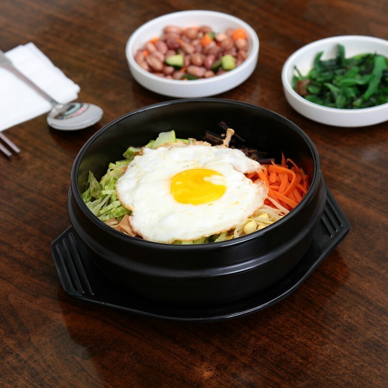 Korean Cuisine Dolsot Stone Bowl for Bibimbap Jjiage Ceramic Soup Ramen Bowls With Tray Packing Ceramic Bowl