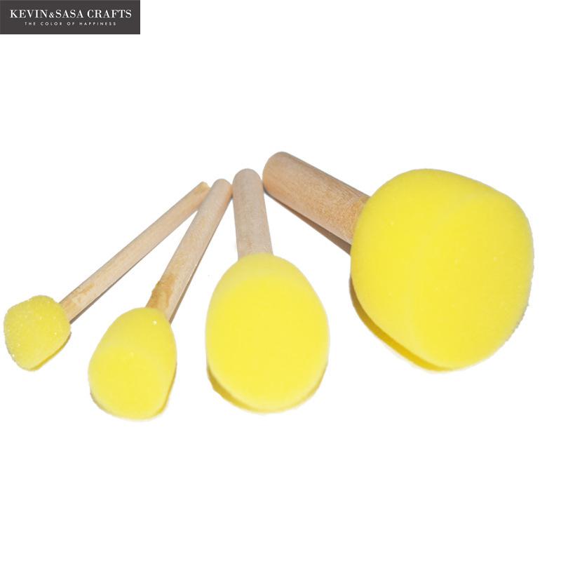 Pincel de esponja para pintar con acuarela para niños, suministros de arte, conjunto de pinceles, esponja corporal de madera para pelo, pintura al óleo de 4 tamaños, 4 Uds./venta