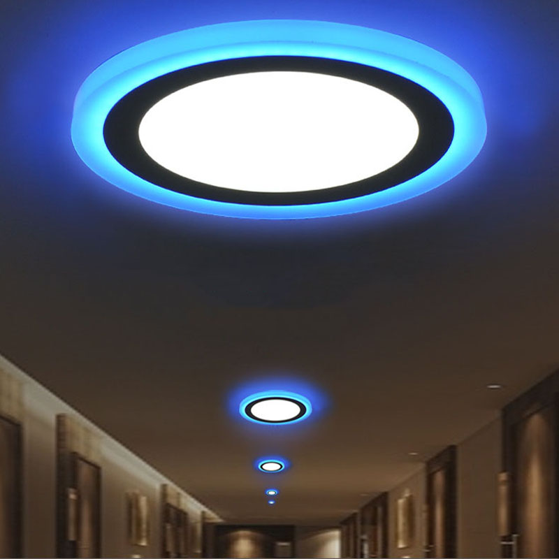 (EICEO) White+Blue Recessed LED Panel Lamp Lights ceiling Lamps Cutting Round 6w 9w 16w 24w Flat panel Lamp With Driver