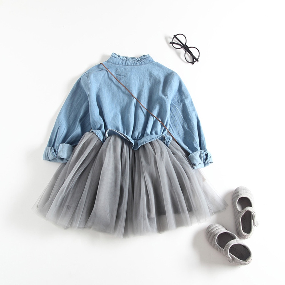 2019 Bambini vestiti per le ragazze Del Bambino Del Bambino Del Denim Delle Ragazze Del Vestito Principessa A Maniche Lunghe Vestito Dal Tutu Abiti Da Cowboy vestido infantil