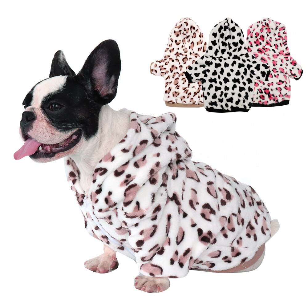 Ropa suave para perro de mascota ropa de leopardo traje de invierno abrigo pequeño mediano de perros, gatos, Bulldog francés Pitbull traje para Pug