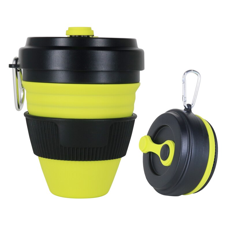 Tasses pliantes en Silicone | Tasses pliantes de 450ml, tasse à café en silice télescopique Portable avec couvercles voyage tout noir: Style 4