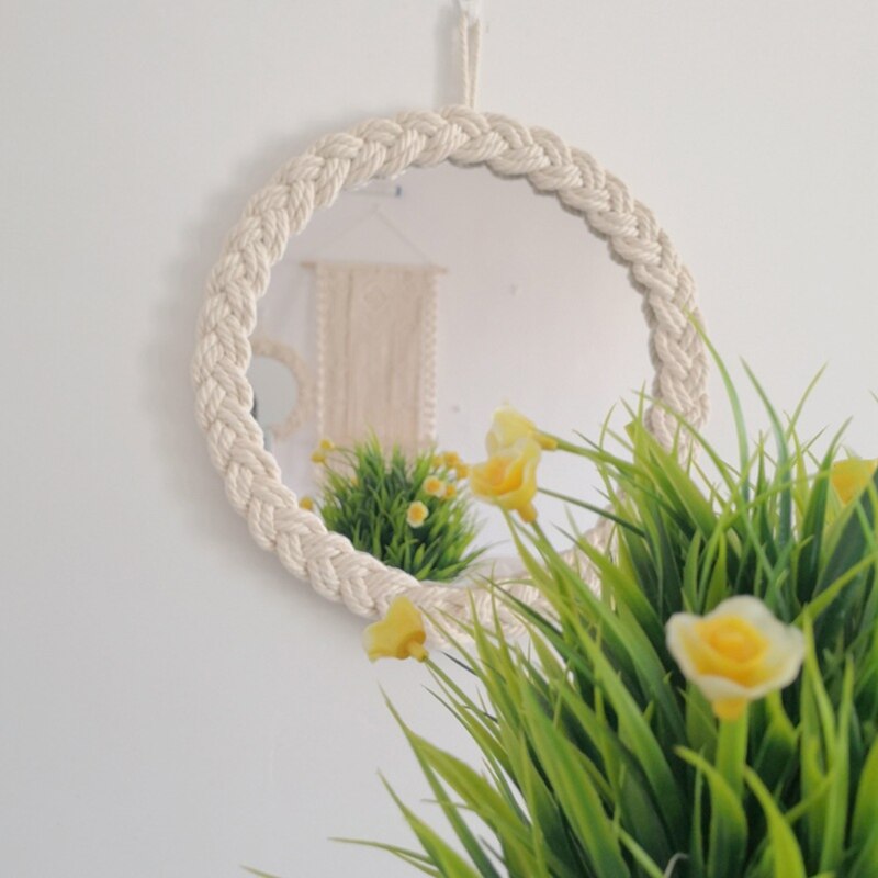 Round Cotton Rope Braided Tassel Mirror Wall Frame Decorative Hanging Makeup Mirror Ideal for Home Hanging Decoration Woven Make: F
