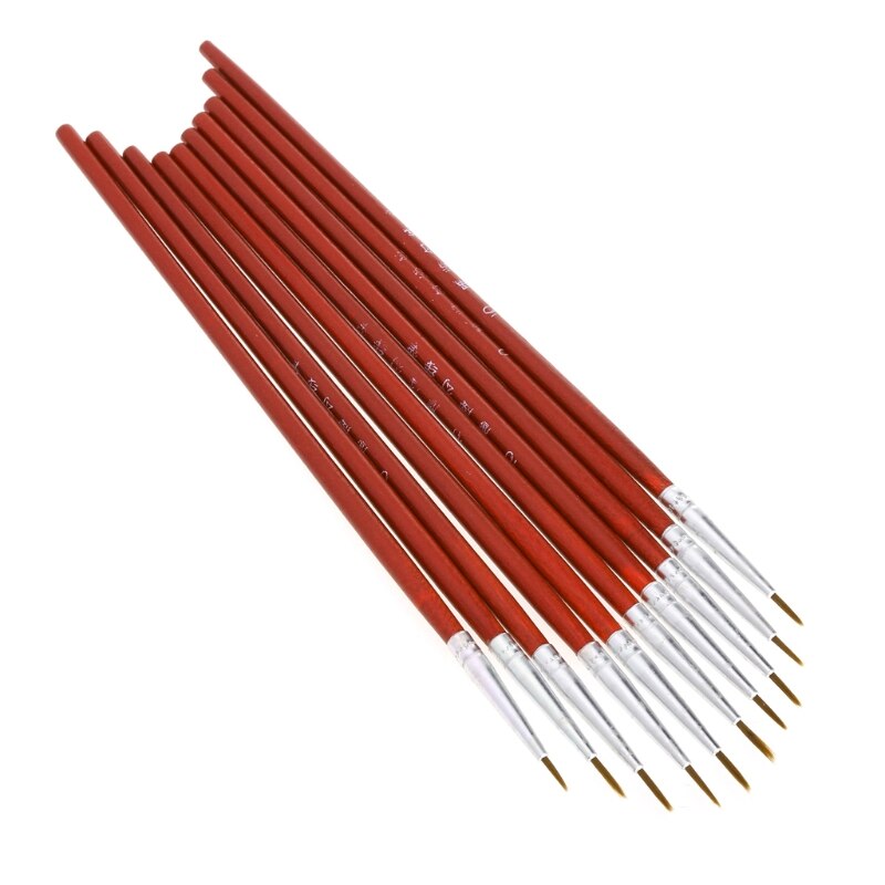 10Pcs Nylon Hair Brush Hook Line Pen Artist Watercolor Acrylic Painting Drawing L4MB