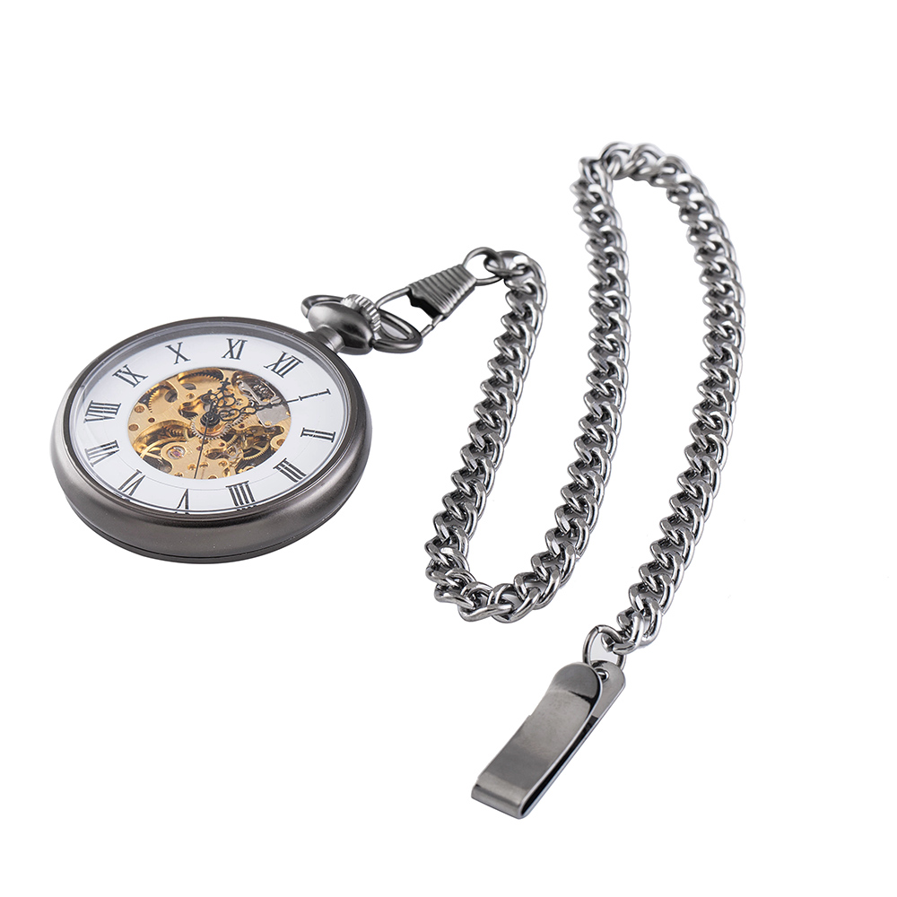 Vintage Charm Matte Black Unisex Retro Romeinse Aantal Mechanische Steampunk Zakhorloge Vrouwen Man Ketting Hanger met Ketting