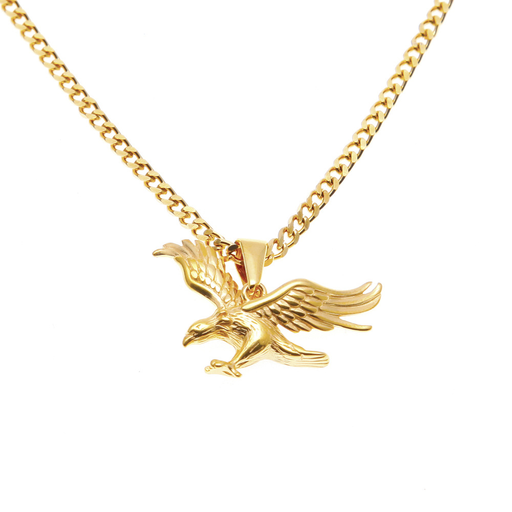 Halskette mit Adler-Anhänger für Herren - Edelstahl, Goldfarben, Hip-Hop/Rock-Stil: Default Title