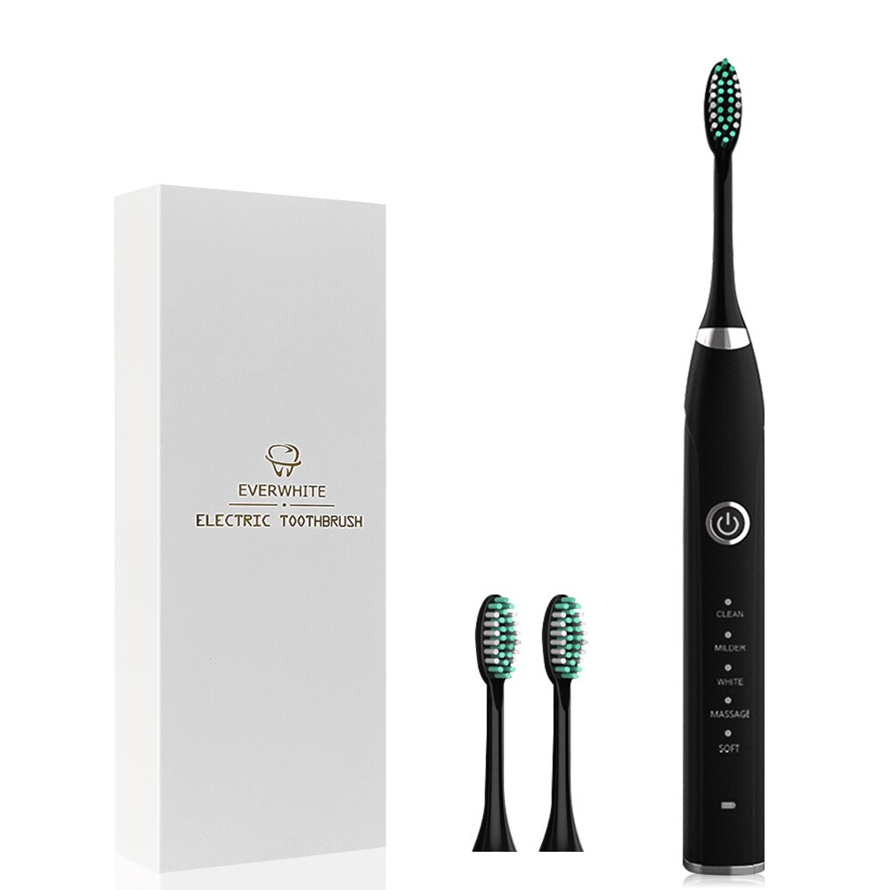 [ZS] Quiet 5 Modes for Adults Sonic Electric Toothbrush Rechargeable IPX7 Washable Soft Bristle Replacement 4 Brushes Heads: A4H101-1