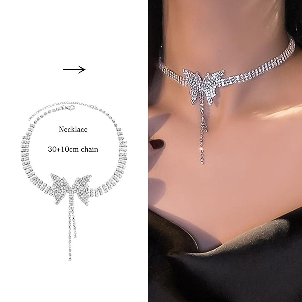 Shining CZ Cute Butterfly Pendant Charm Clavicle Choker Butterfly Necklace for Jewelry Women Girl