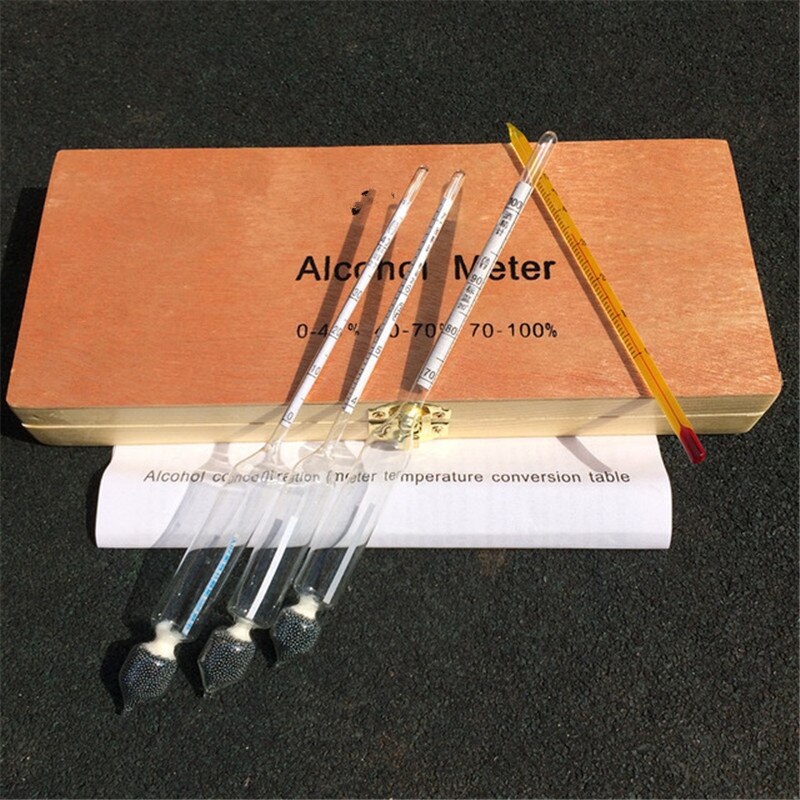 4 st hydrometer alcoholmeter set 0 to 100%  alcohol meter tester + termometer vin meter vintage alkohol koncentrationsmätare verktyg