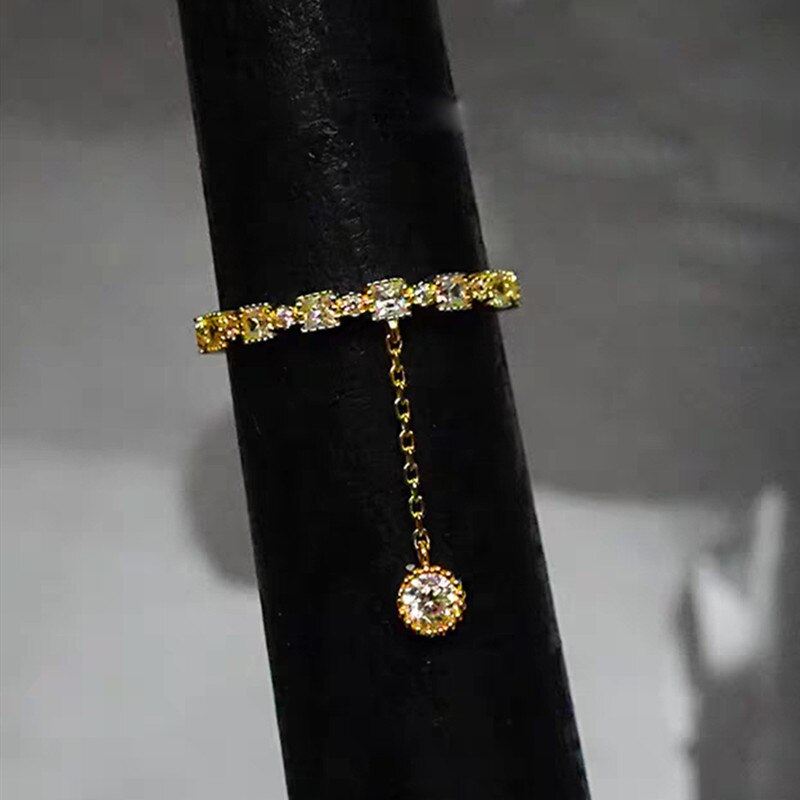 Luxury Crystal Zircon Engagement Rings With Tassel Rhinestone Chain Party Wedding Rings For Women Jewelry Anill Bague Femme