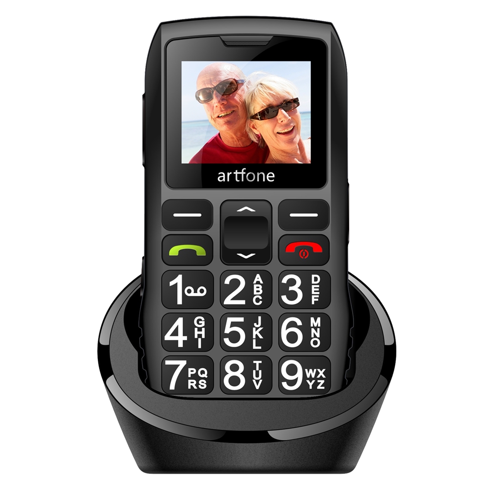 Barra de teléfono móvil para personas mayores Artfone C1 + con base de carga gratuita, teclado de goma grande para personas mayores, doble Sim, una tecla, SOS, FM, 1400mAh: Bundle (Pack) 4