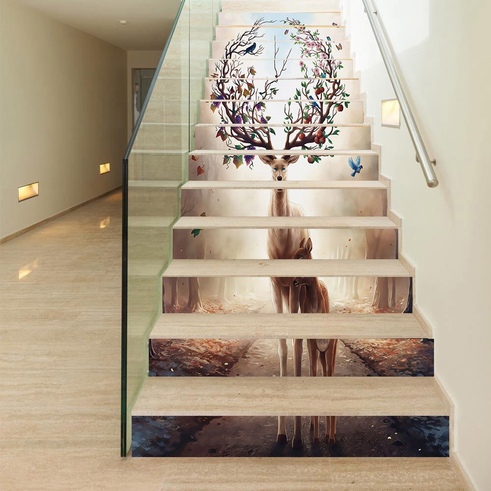 13 pz/impostato natale alce scala adesivo decorazione soggiorno Pvc autoadesivo casa impermeabile adesivo da parete adesivo passo
