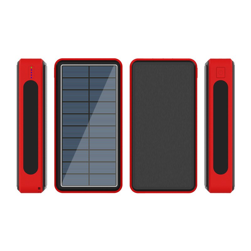 80000mAh batterie d'alimentation solaire sans fil Portable téléphone charge chargeur rapide externe 4 USB LED lumière Powerbank pour Iphone Xiaomi Mi: Solar Red