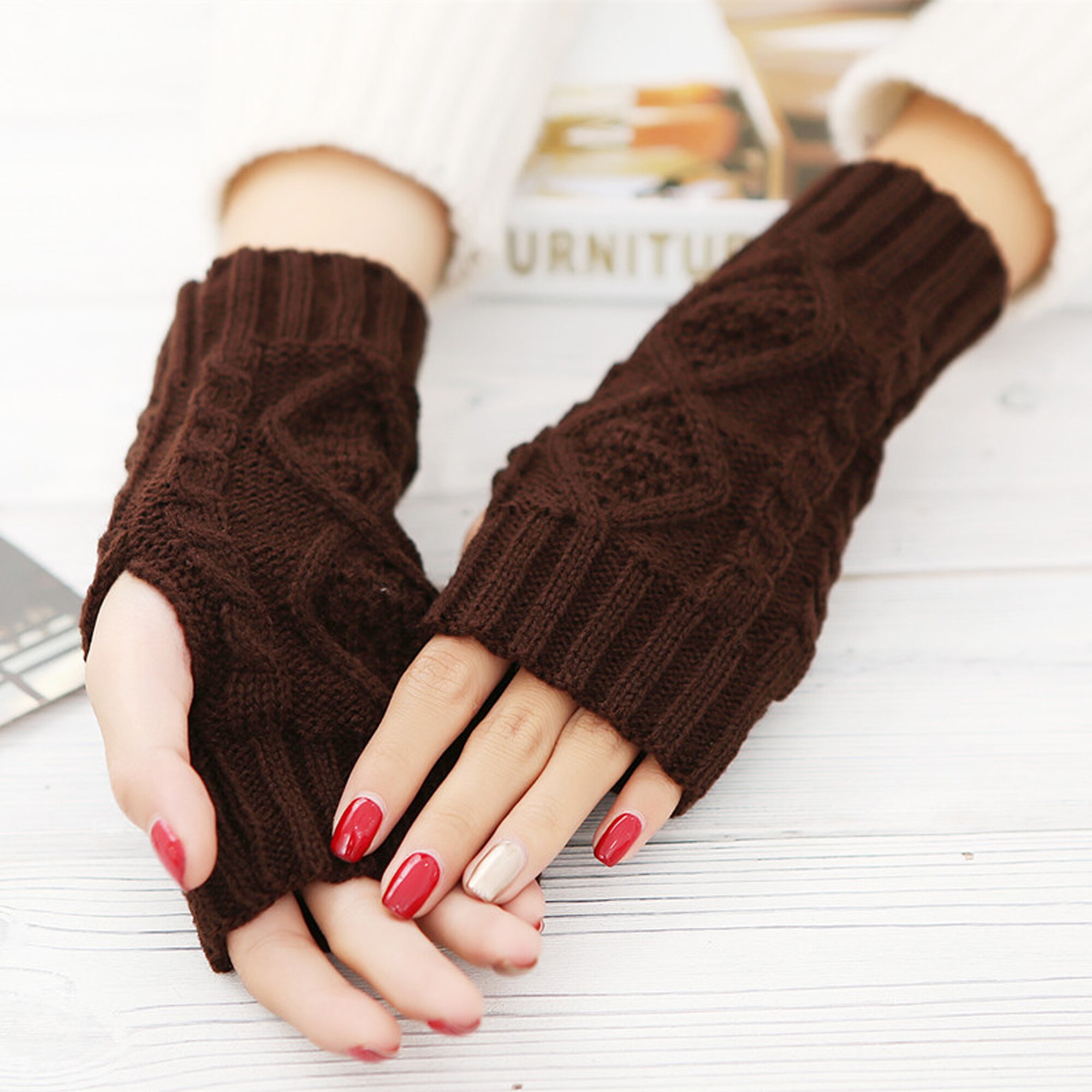1Pair Warm Knit Fingerless Half Finger Mittens Gloves For Women Winter Outdoor Business Accessories 20cm: 6
