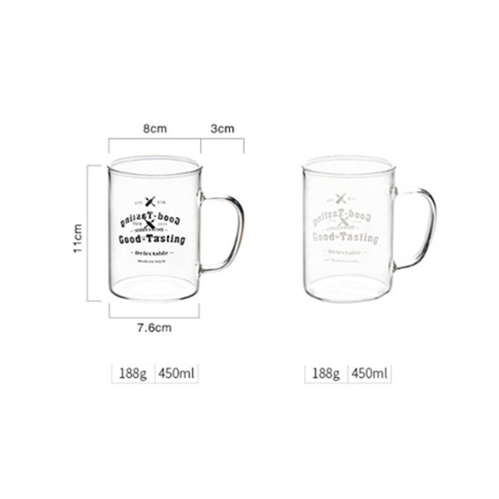 Vaso de agua de vidrio de borosilicato, Vaso de Leche recto con vaso de bebida fría, vaso de zumo, vaso Simple con Taza de leche de letras en inglés
