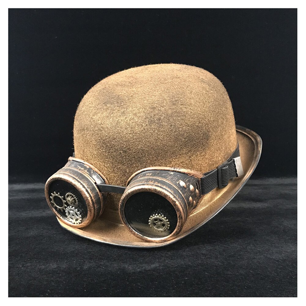 Kvinner steampunk bowlerhatt patch utstyr briller gull topper topp hatter fedora hodeplagg cosplaybillycock brudgommen lue: Gull blg