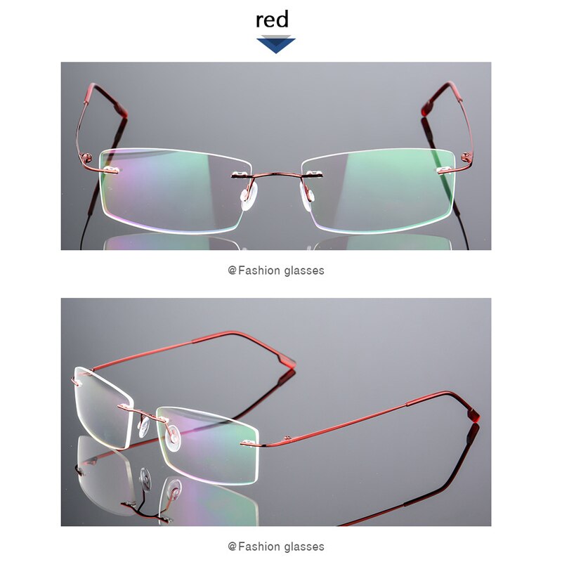 Anti-blåt lys foldende kantløse briller optiske briller mand firkantet rustfrit stål letvægts hukommelse titanium spektakel: Rødvin