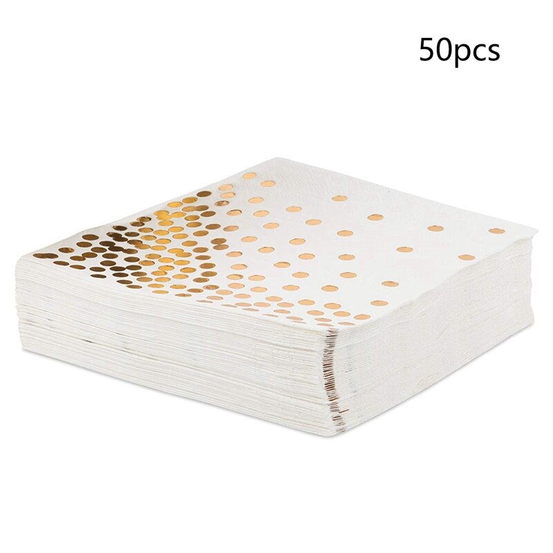 Gold Dot Cocktail Napkins (100 Pack)3-Ply Paper Napkins with Gold Foil Polka Dots Perfect for Birthday Party