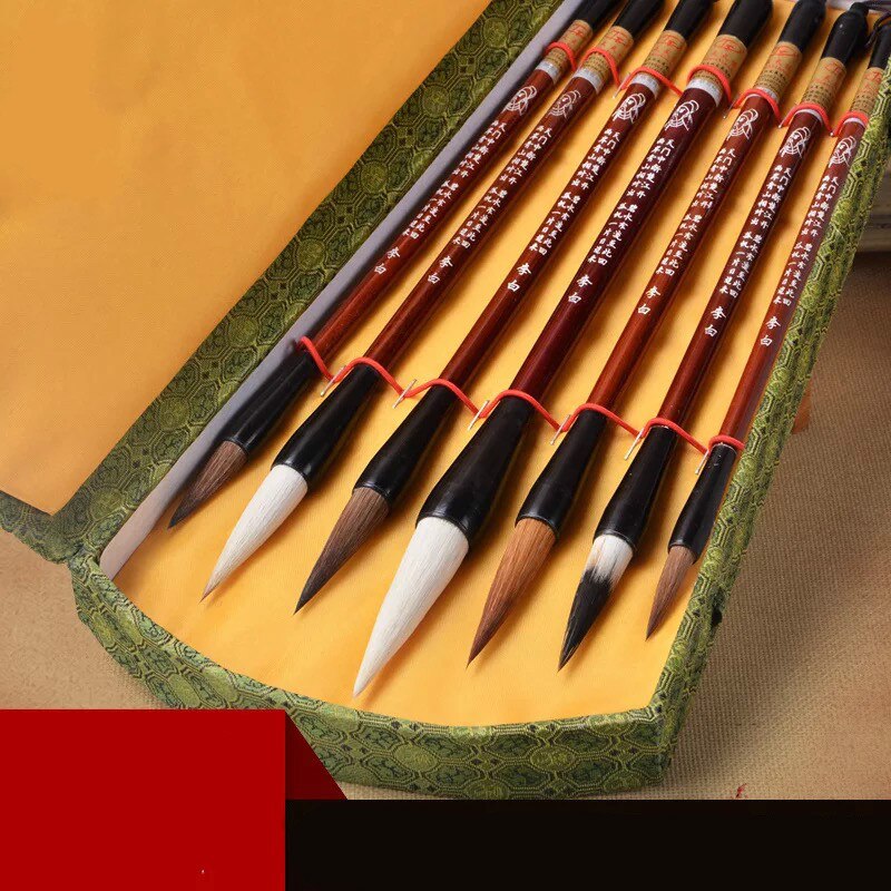 Conjunto de caneta de caligrafia chinesa 7 pçs pintura chinesa pincéis de caligrafia regular script pincel caneta conjunto com caixa de presente tinta china