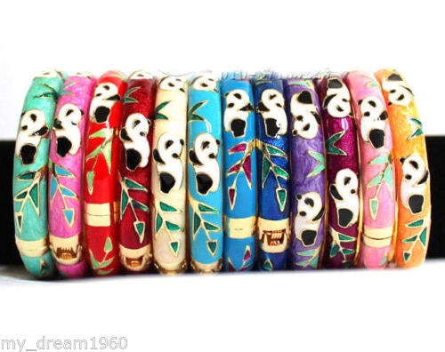 10 stk mix kinesisk håndlavet cloisonne emalje panda armbånd