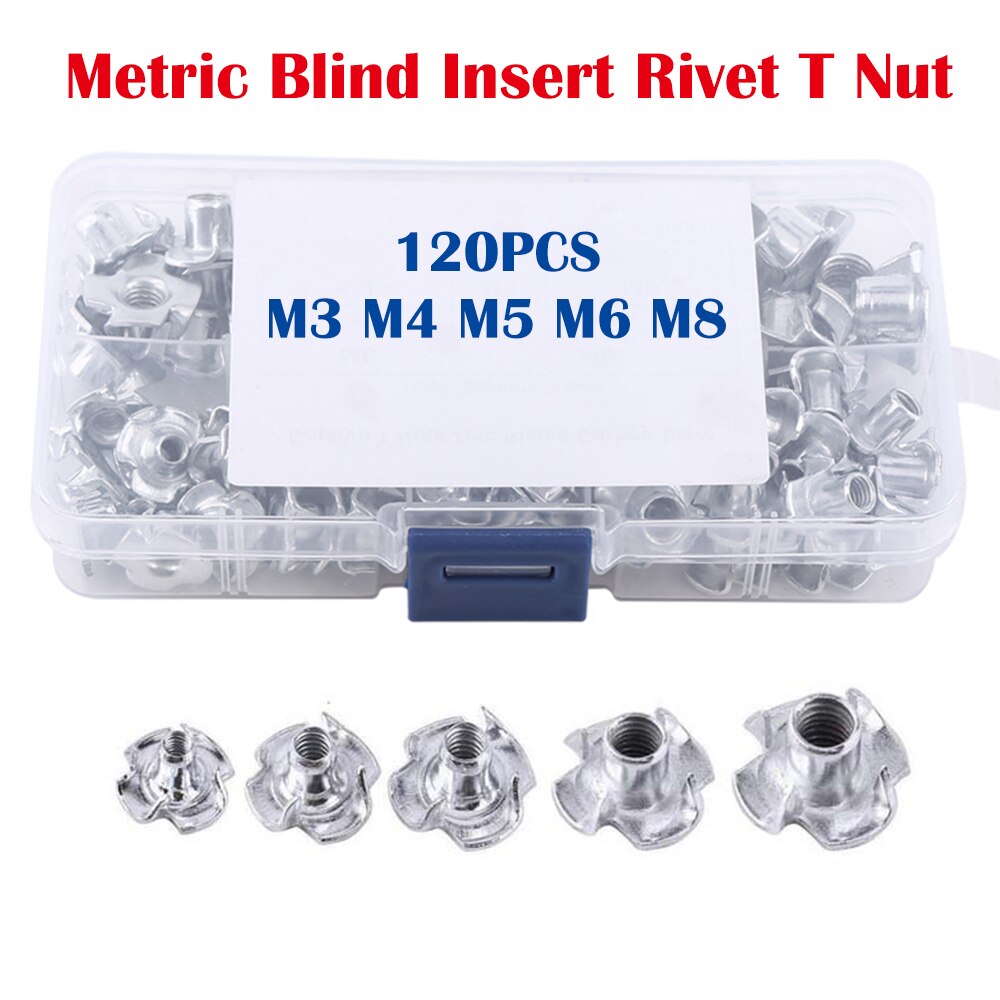 120pcs Four-needle Blind Rivet Nuts For Wood M3, M4, M5, M6, M8