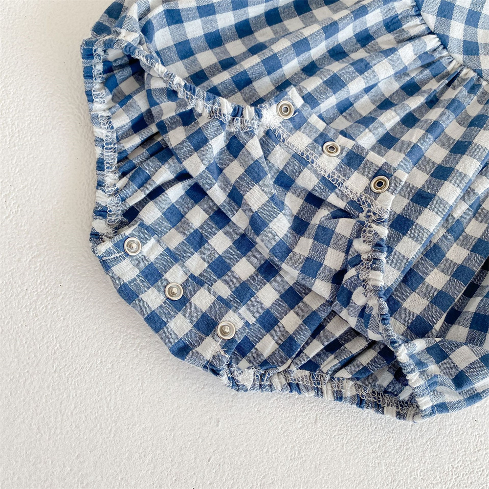 Abbigliamento estivo per neonati neonato colletto per bambole in pizzo pagliaccetto moda Plaid pagliaccetto a maniche lunghe tuta in lino di cotone 0-2Y