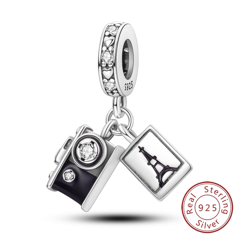100% 925 argent Sterling avion monde Paris breloques pendentifs ajustement Original Bracelet fabrication de bijoux femme: APRICOT
