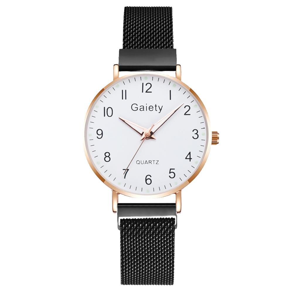 Dameure simple vintage lille urskive ur sød magnet mesh rem sport rose guld armbåndsur reloj mujer: Sort
