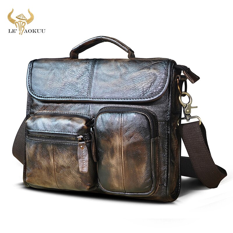 Mode Echt Leer Mannelijke Toevallige Messenger Bag Satchel 11 "Pad Crossbody Schoudertas School Book Bag Voor mannen 202-d: gold 2