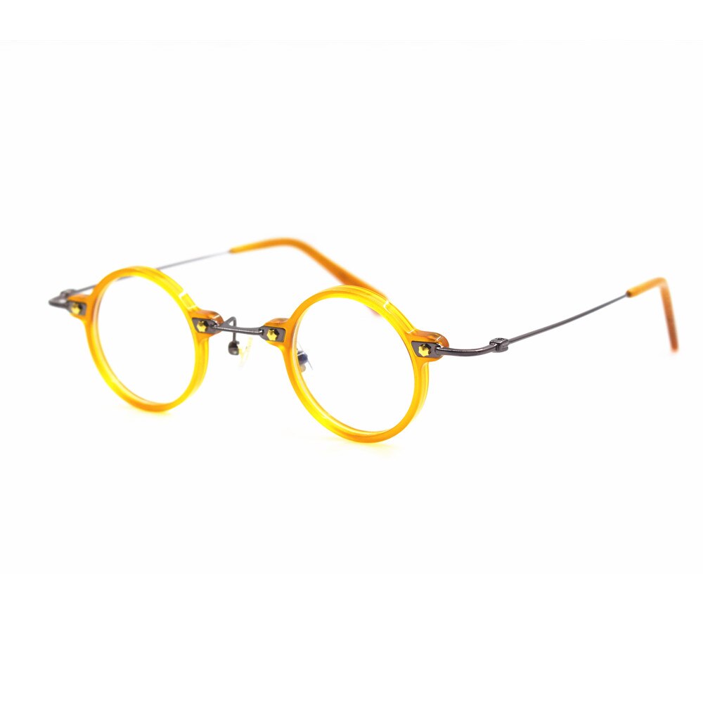 Marcos de anteojos redondos y pequeños para hombre y mujer, montura de anteojos hecha a mano de acetato de titanio, borde completo Rx able óptico, , 36mm