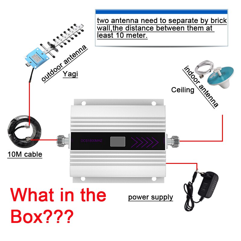 4G Handy, Mobiltelefon Signal Booster LTE DCS 1800mhz LCD Anzeige praktisch Signal Verstärker Band 3 mit Decke + yagi Antenne Bausätze *