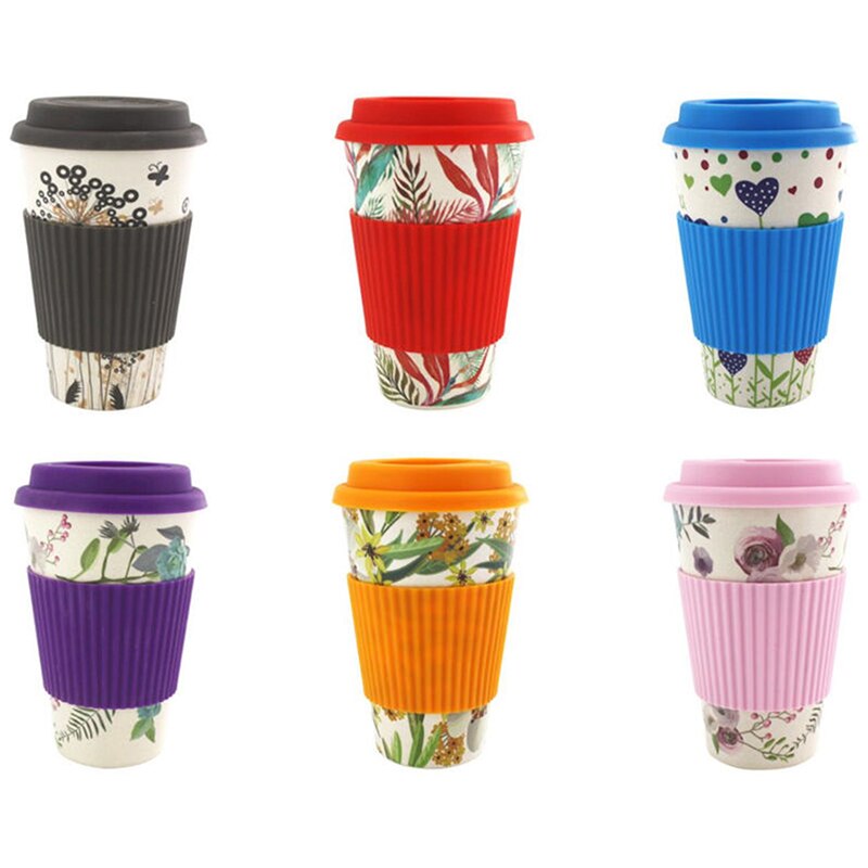 Tazas reutilizables de fibra de bambú tazas de café aislamiento Taza de Viaje 430ML taza de bebida