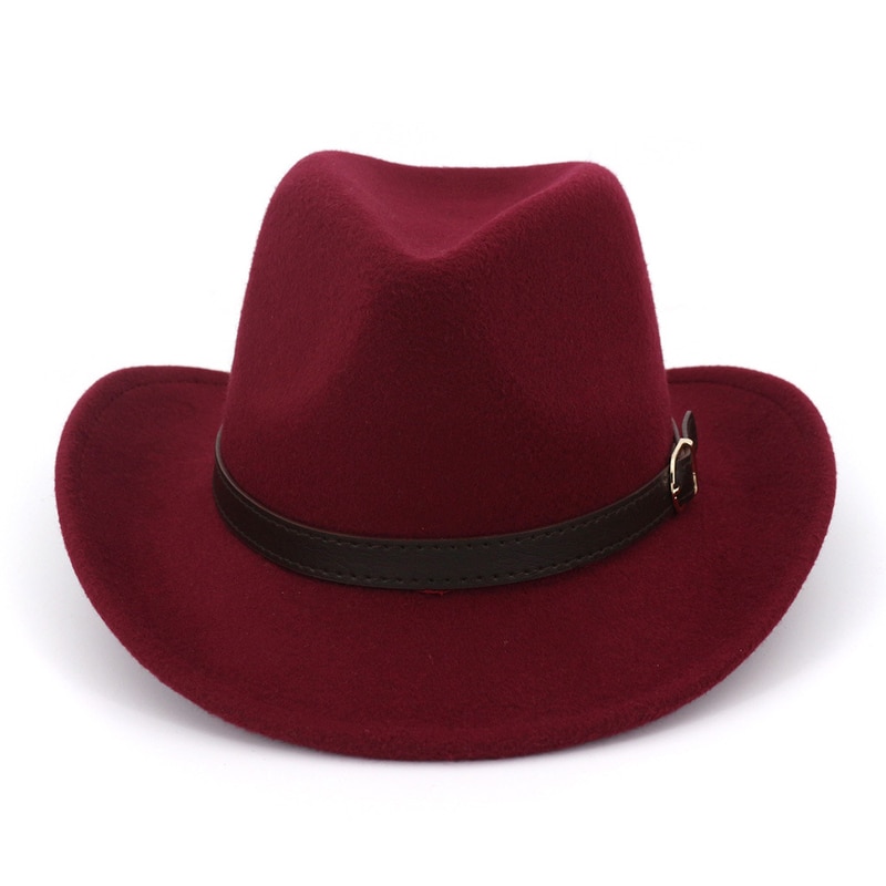 Sombrero de fieltro vaquero de ala ancha para hombre y mujer, sombrero de fieltro de vaquero con hebilla de cuero, estilo panamá Trilby Jazz, europeo y estadounidense